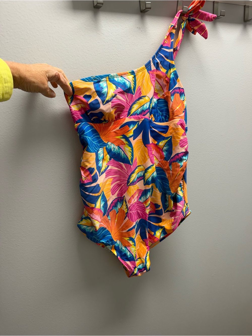 One-Shoulder Women’s Floral Tropical Swimsuit - Pink, Blue & Orange